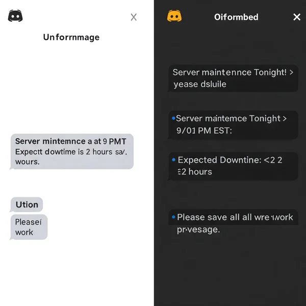 Comparison: Plain vs Formatted Discord announcement text