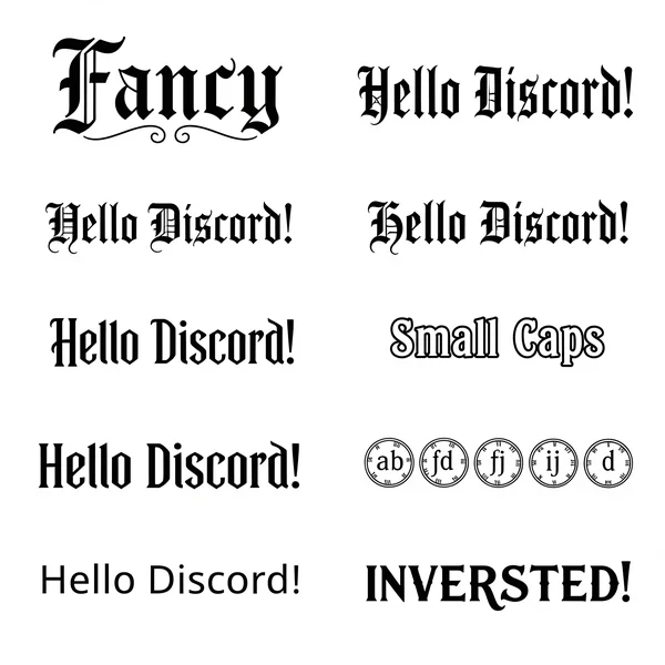Examples of various unique Discord font styles and text effects