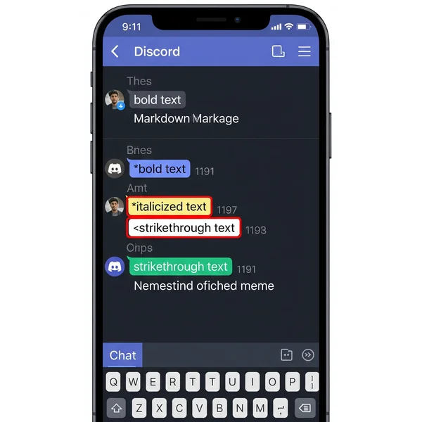 Discord mobile app with basic Markdown formatting example