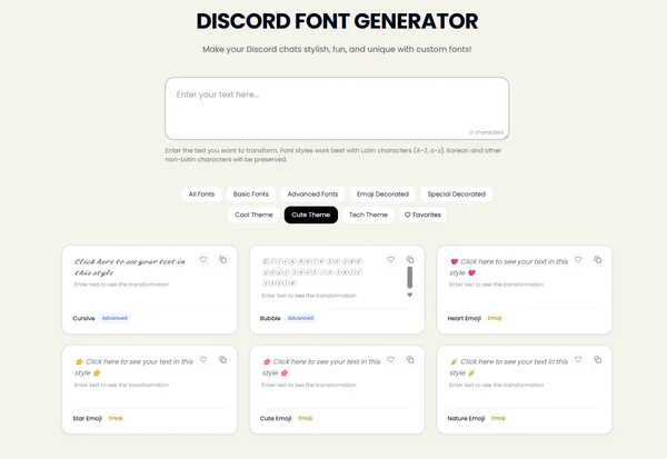 Interface of discordfont.org Discord font generator tool