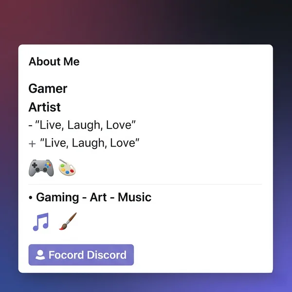 Showcase of a well-formatted aesthetic Discord bio section